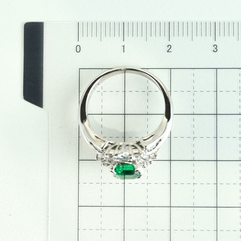 【中古】PT900 EMERALD RING エメラルドリング E0.97ct D0.78ct 7.4g #11.5