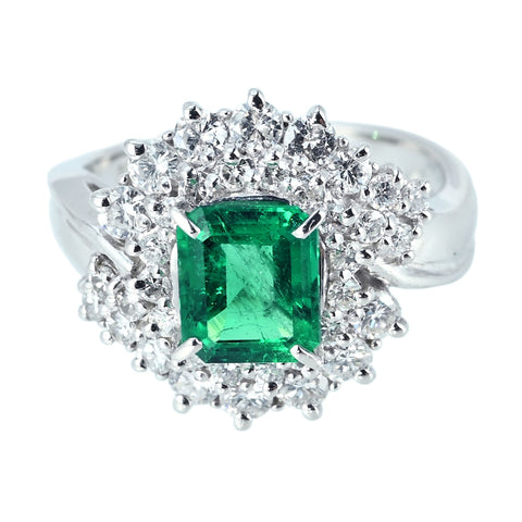 【中古】PT900 EMERALD RING エメラルドリング E0.96ct D0.73ct 6.8g #7