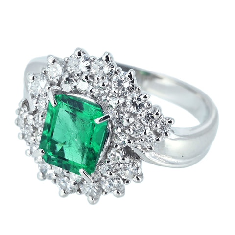 【中古】PT900 EMERALD RING エメラルドリング E0.96ct D0.73ct 6.8g #7