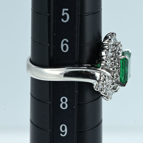【中古】PT900 EMERALD RING エメラルドリング E0.96ct D0.73ct 6.8g #7