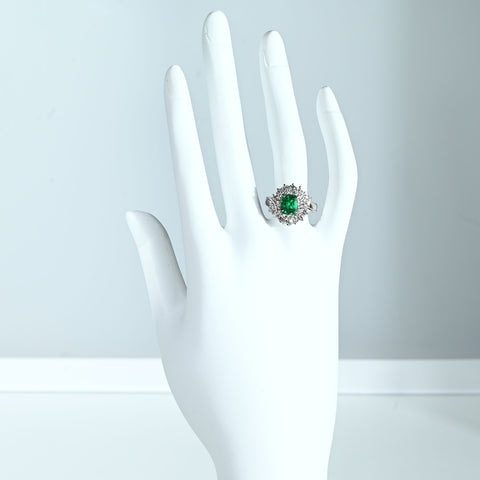 【中古】PT900 EMERALD RING エメラルドリング E0.96ct D0.73ct 6.8g #7