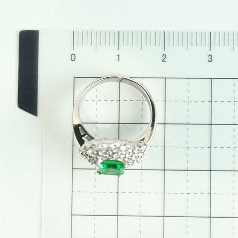 【中古】PT900 EMERALD RING エメラルドリング E0.96ct D0.73ct 6.8g #7