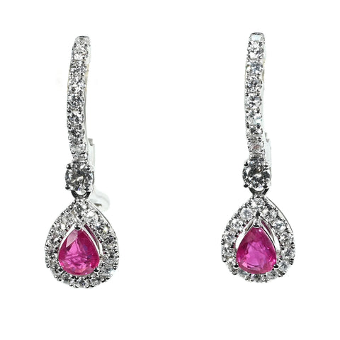 【中古】K18WG RUBY EARRINGS ルビーピアス R0.45ct + R0.45ct  D0.35ct +D0.35ct 4.2g
