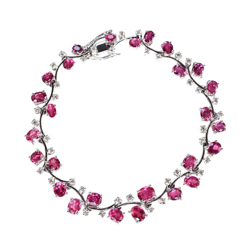 【中古】K18WG RUBY BRACELET ルビー・ダイヤモンドブレスレット R10.28ct D0.95ct 18.4g 18cm