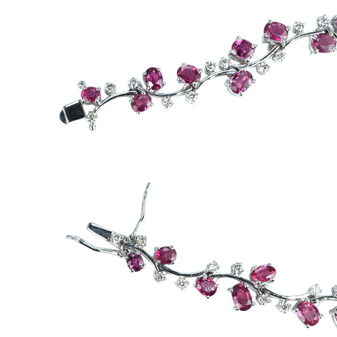 【中古】K18WG RUBY BRACELET ルビー・ダイヤモンドブレスレット R10.28ct D0.95ct 18.4g 18cm