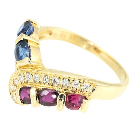 【中古】K18YG SAPPHIRE RUBY RING サファイア・ルビーリング S0.75ct R0.72ct D0.15ct 3.9g #12