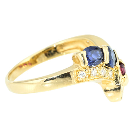 【中古】K18YG SAPPHIRE RUBY RING サファイア・ルビーリング S0.75ct R0.72ct D0.15ct 3.9g #12
