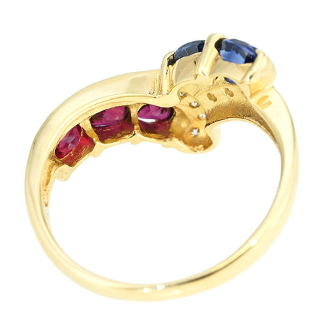 【中古】K18YG SAPPHIRE RUBY RING サファイア・ルビーリング S0.75ct R0.72ct D0.15ct 3.9g #12