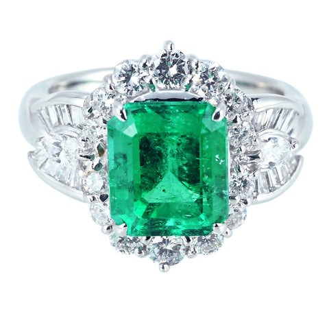 【中古】PT900 EMERALD RING エメラルドリング E3.03ct D1.01ct 8.9g #10