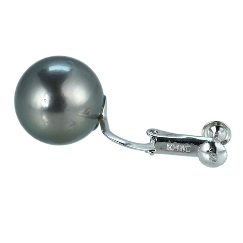 【中古】 K14WG TAHITIAN PEARL EARRINGS 黒蝶パールイヤリング 12.9mm 7.0g