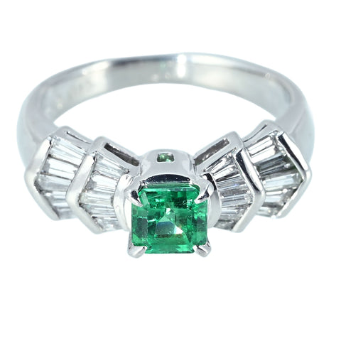 【中古】PT900 EMERALD RING エメラルドリング E0.50ct D0.45ct 5.6g #10