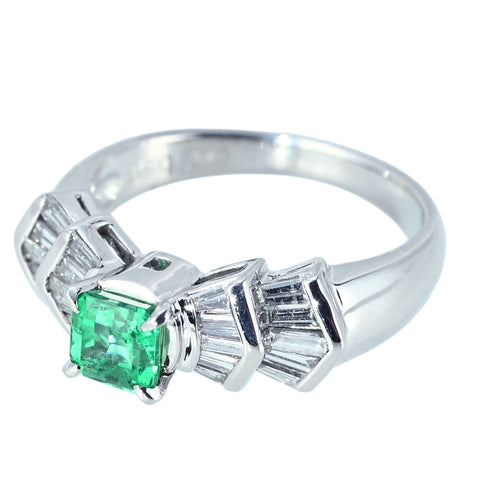 【中古】PT900 EMERALD RING エメラルドリング E0.50ct D0.45ct 5.6g #10
