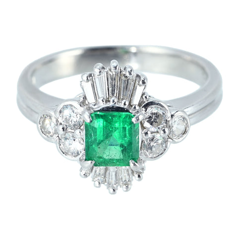 【中古】PT900 EMERALD RING エメラルドリング E0.43ct D0.45ct 5.6g #8.5