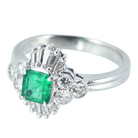 【中古】PT900 EMERALD RING エメラルドリング E0.43ct D0.45ct 5.6g #8.5