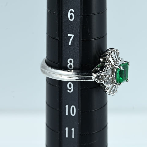 【中古】PT900 EMERALD RING エメラルドリング E0.43ct D0.45ct 5.6g #8.5