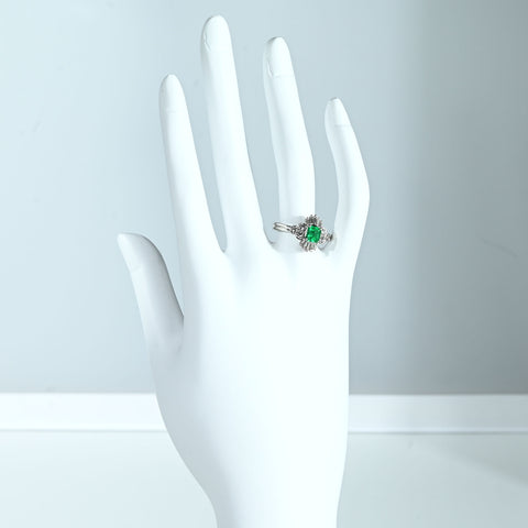 【中古】PT900 EMERALD RING エメラルドリング E0.43ct D0.45ct 5.6g #8.5