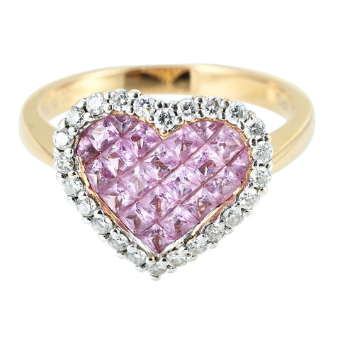 【中古】K18PG PINK SAPPHIRE RING インヴィジブルセッティング ピンクサファイア リング PS0.95ct D0.28ct 4.2g #12.5