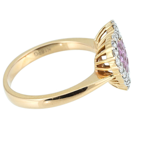 【中古】K18PG PINK SAPPHIRE RING インヴィジブルセッティング ピンクサファイア リング PS0.95ct D0.28ct 4.2g #12.5