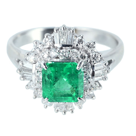 【中古】PT900 EMERALD RING エメラルドリング E1.27ct D0.71ct 7.3g #15