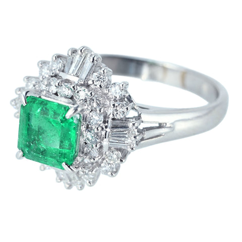 【中古】PT900 EMERALD RING エメラルドリング E1.27ct D0.71ct 7.3g #15