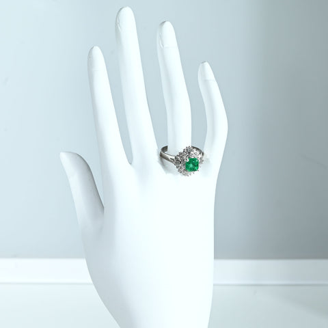 【中古】PT900 EMERALD RING エメラルドリング E1.27ct D0.71ct 7.3g #15