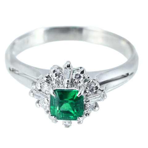 【中古】PT900 EMERALD RING エメラルドリング 0.40ct D0.19ct 4.7g #13