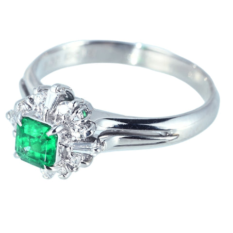 【中古】PT900 EMERALD RING エメラルドリング 0.40ct D0.19ct 4.7g #13