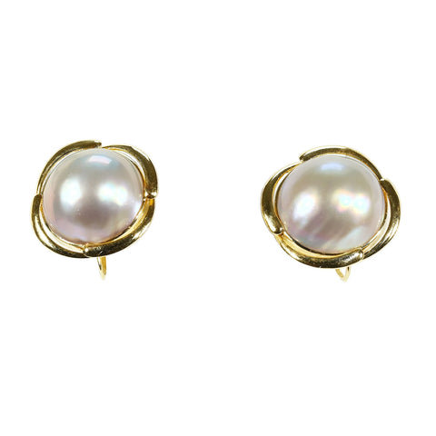 【中古】 K18WG MABE PEARL EARRINGS マベパールイヤリング 14.0mm 7.8g