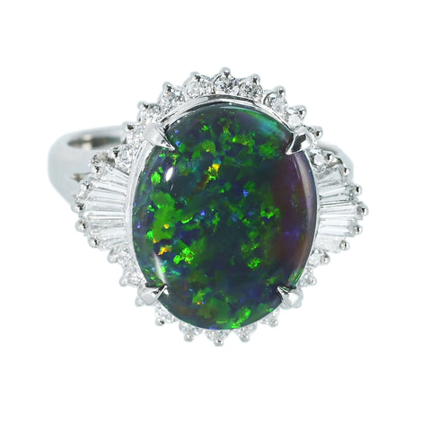 【中古】PT900 BLACK OPAL RING ブラックオパールリング BO3.05ct D0.55ct 鑑別書 8.2g #15