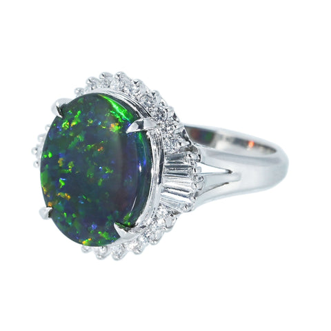 【中古】PT900 BLACK OPAL RING ブラックオパールリング BO3.05ct D0.55ct 鑑別書 8.2g #15