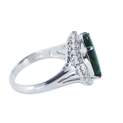 【中古】PT900 BLACK OPAL RING ブラックオパールリング BO3.05ct D0.55ct 鑑別書 8.2g #15
