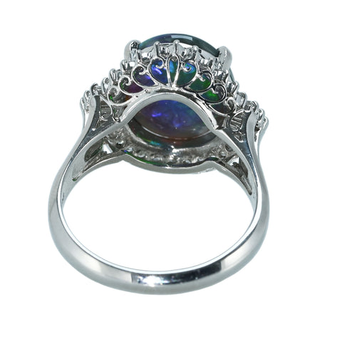 【中古】PT900 BLACK OPAL RING ブラックオパールリング BO3.05ct D0.55ct 鑑別書 8.2g #15
