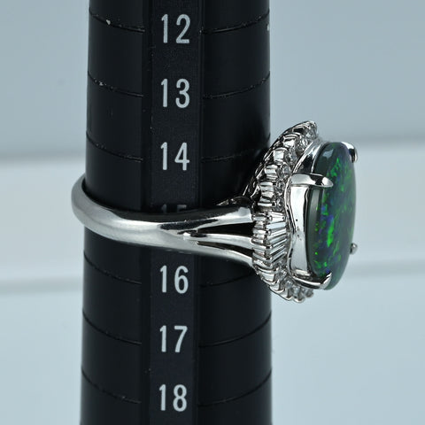 【中古】PT900 BLACK OPAL RING ブラックオパールリング BO3.05ct D0.55ct 鑑別書 8.2g #15