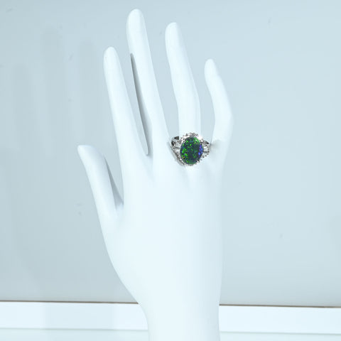 【中古】PT900 BLACK OPAL RING ブラックオパールリング BO3.05ct D0.55ct 鑑別書 8.2g #15