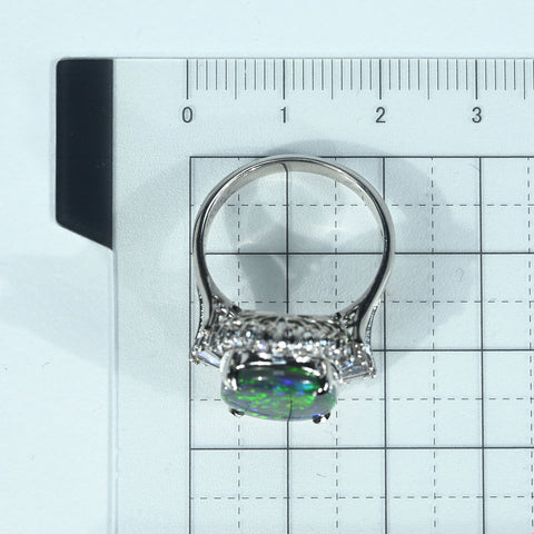 【中古】PT900 BLACK OPAL RING ブラックオパールリング BO3.05ct D0.55ct 鑑別書 8.2g #15