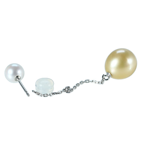 【中古】K14WG PEARL EARRINGS 2 ウェイ ゴールデン＆ホワイトパールピアス 9.5mm 6.4mm3.9g