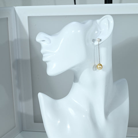 【中古】K14WG PEARL EARRINGS 2 ウェイ ゴールデン＆ホワイトパールピアス 9.5mm 6.4mm3.9g