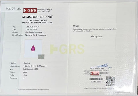 【中古】PT900 PINK SAPPHIRE EARRINGS ピンクサファイアピアス PS3.968ct / PS3.648ct D GRS鑑別書 10.6g