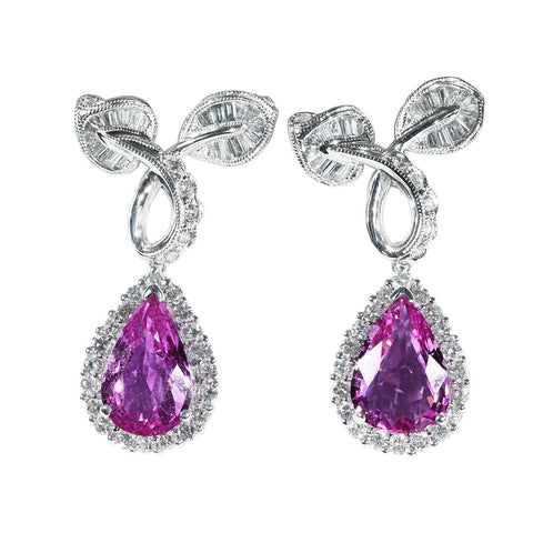 【中古】PT900 PINK SAPPHIRE EARRINGS ピンクサファイアピアス PS3.968ct / PS3.648ct D GRS鑑別書 10.6g