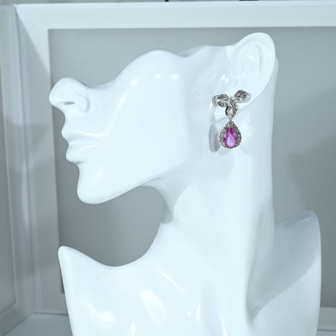 【中古】PT900 PINK SAPPHIRE EARRINGS ピンクサファイアピアス PS3.968ct / PS3.648ct D GRS鑑別書 10.6g