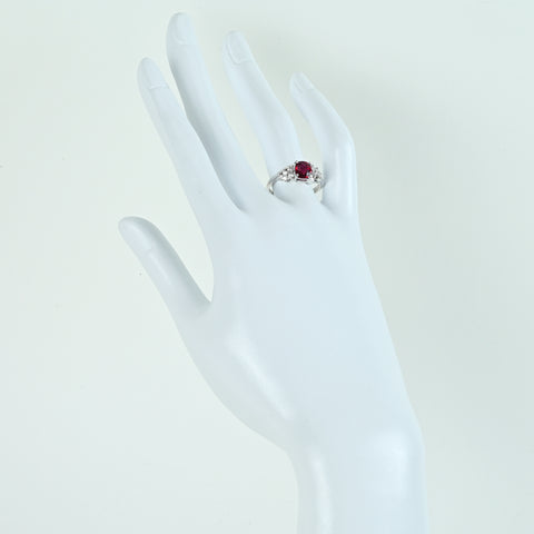 【中古】K18WG RUBY ルビーリング ピジョンブラッド 非加熱 R1.02ct D0.30ct  3.6g #14 AIGS鑑別書付き