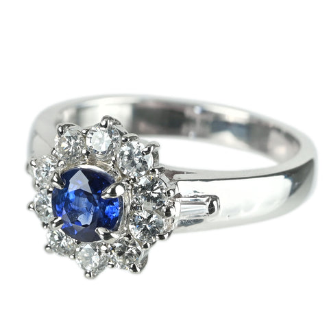 【中古】PT900 SAPPHIRE サファイア リング S0.60ct D0.48ct 5.8g #9