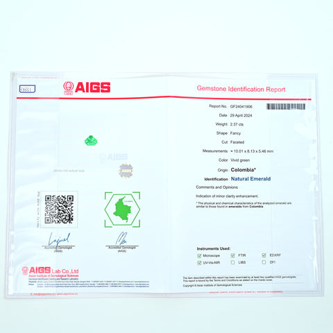 【中古】K18WG EMERALD コロンビア産エメラルドリング RING E2.37ct D1.7ct4 AIGS Vivid Green 鑑別書 9.0g #10.5