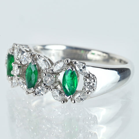 【中古】PT900 EMERALD エメラルドリング E0.45ct D0.70ct 7.8g #13