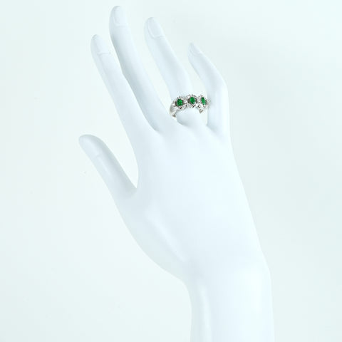 【中古】PT900 EMERALD エメラルドリング E0.45ct D0.70ct 7.8g #13