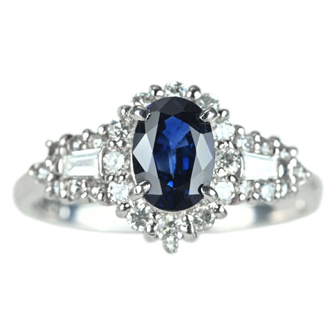 【中古】PT900 SAPPHIRE サファイア リング S0.97ct D0.45ct 4.4g #11