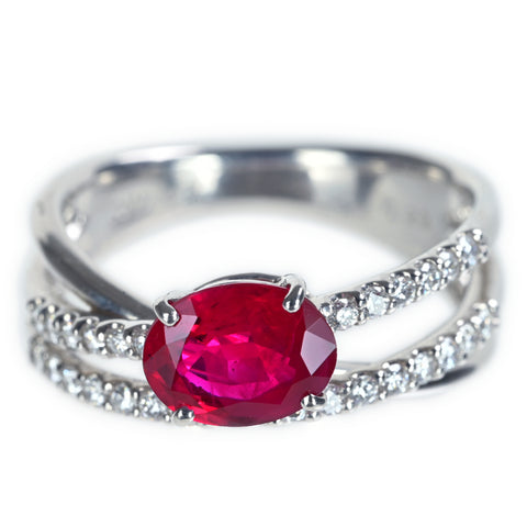 【中古】PT900 RUBY ルビーリング ミャンマー産 R1.41ct D0.29ct  ピジョンブラッド AIGS鑑別書 6.9g #12