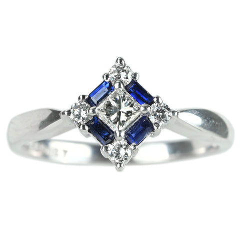 【中古】K18WG SAPPHIRE サファイア リング S0.27ct D0.28ct 5.2g #14
