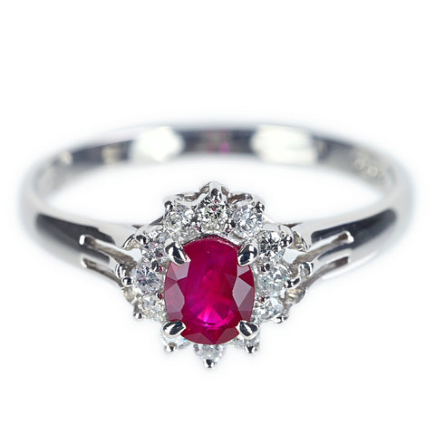 [Used] PT850 RUBY Ruby Ring R0.50ct D0.16ct Central Gem Laboratory Sorting 2.6g #12 