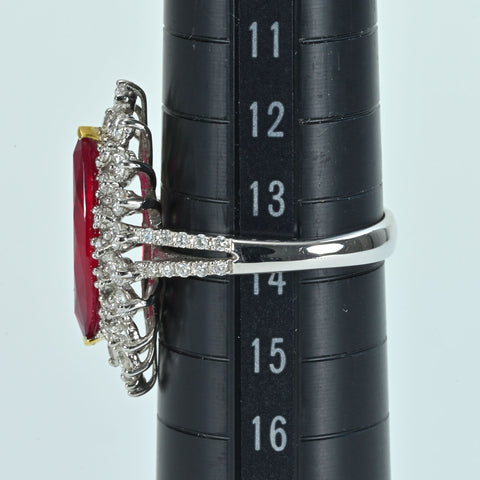 【中古】K18WG/YG RUBYモザンビーク産非加熱ルビーリング R3.01ct D1.02ct AIGSピジョンブラッド 鑑別書 6.1g #14